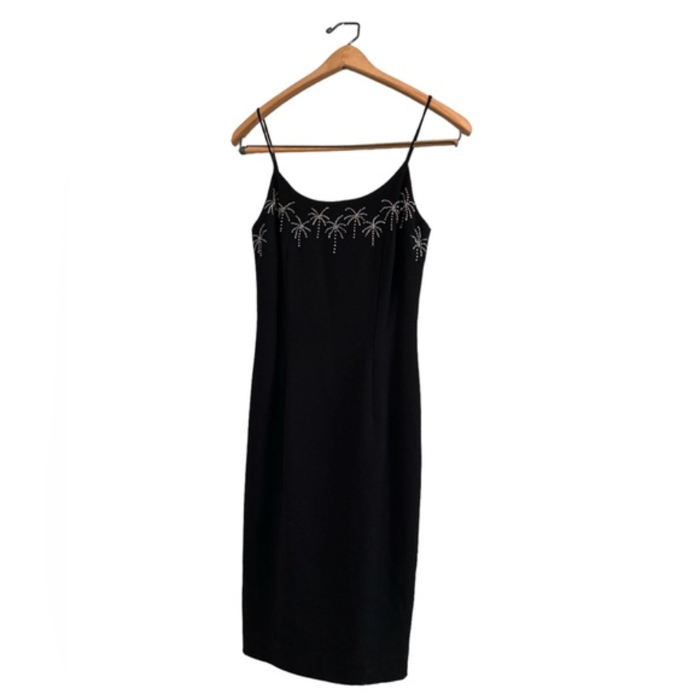 NWT $290 Nicole Miller Black Palm trees Cocktail Dress